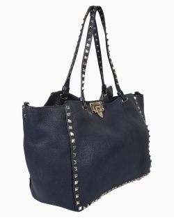 Bolsa Valentino Rockstud Tote Trapeze Azul Marinho