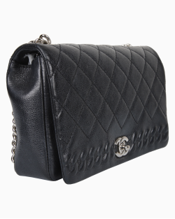 Bolsa Chanel Chain Embossed Braid Calfskin Preta