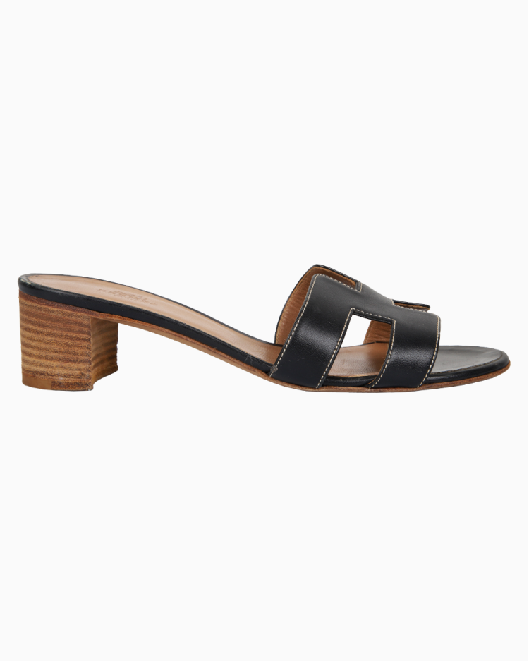 Sandália Hermès Original Oasis Couro Preta Feminina