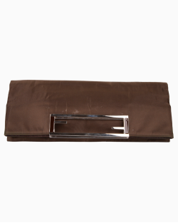 Clutch Fendi Vintage Fold Over FF Satin Marrom