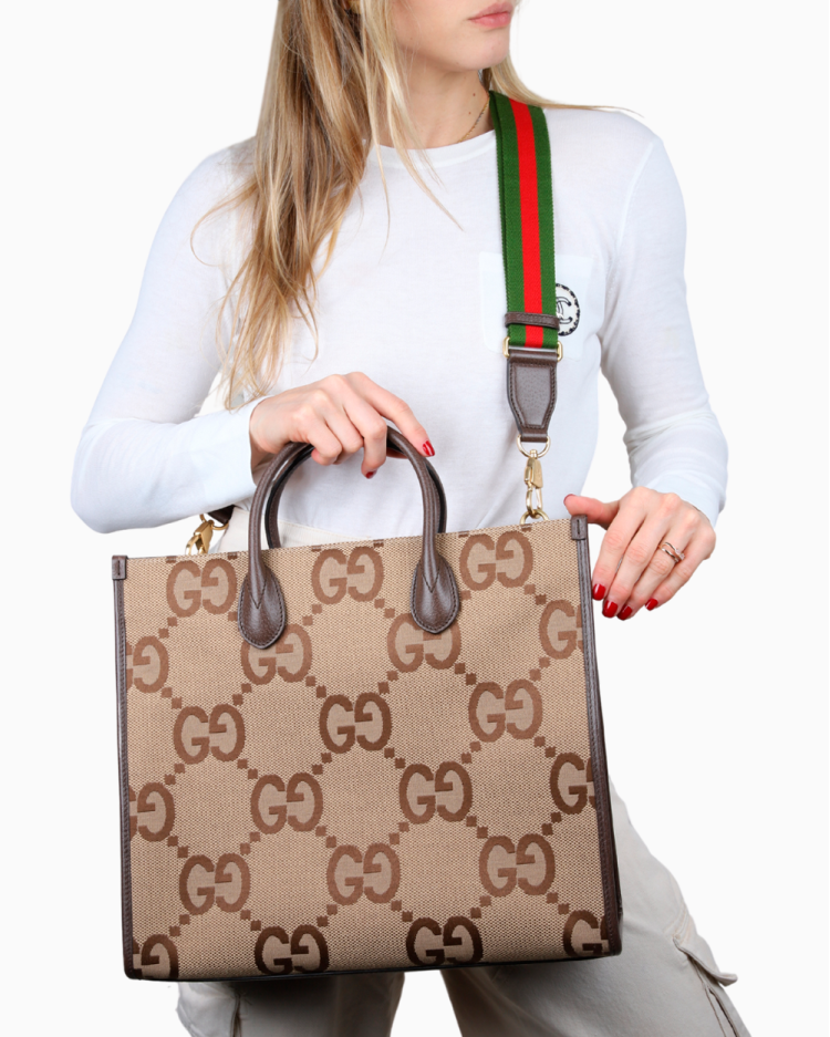 Bolsa Gucci Original Jumbo GG Tote Canvas Marrom Feminina