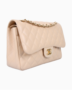 Bolsa Chanel Caviar Classic Double Flap Large Bege