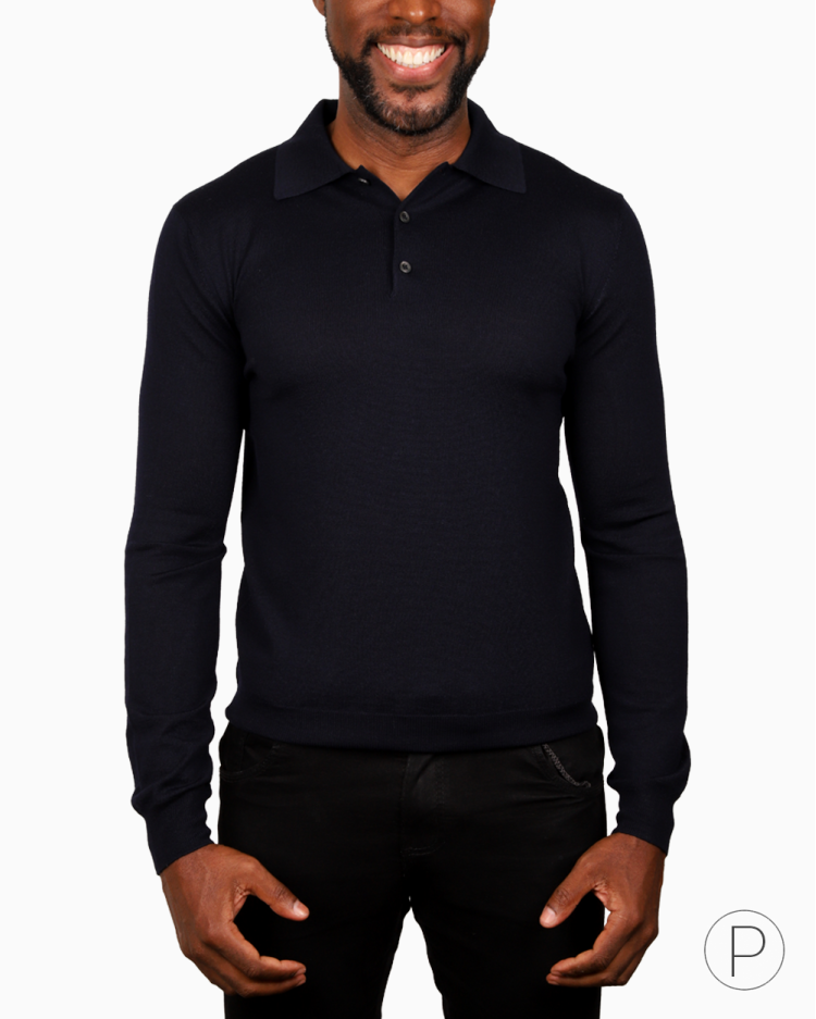 Camisa Polo Prada Original Manga Longa Azul Marinho Masculina