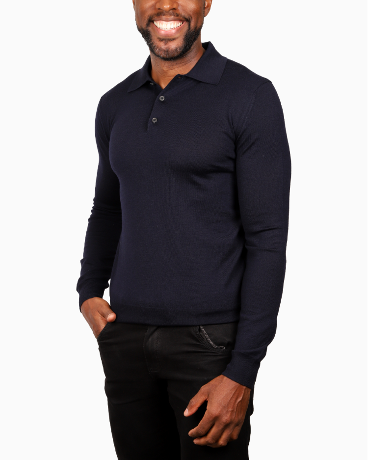 Camisa Polo Prada Original Manga Longa Azul Marinho Masculina