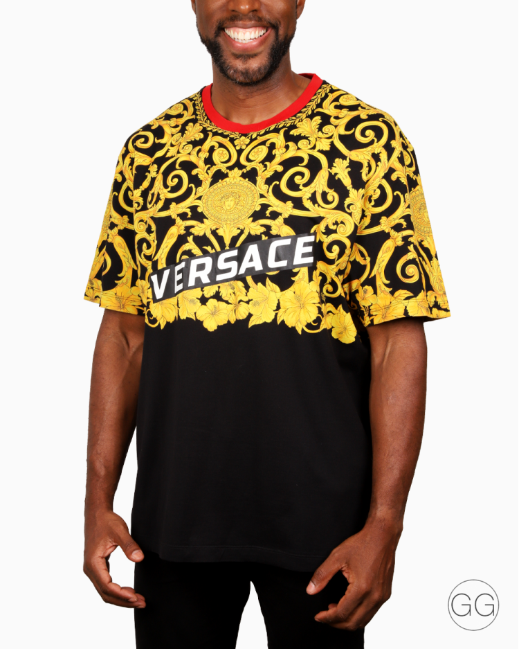Camiseta Versace Original Estampa Barroca Preta e Branca Masculina
