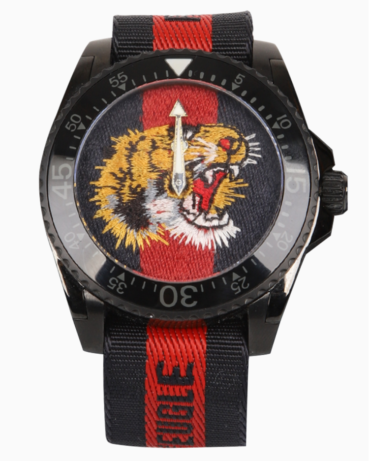 時計 GUCCI DIVE Relógio Gucci Original Dive Tiger Web Preto Masculino