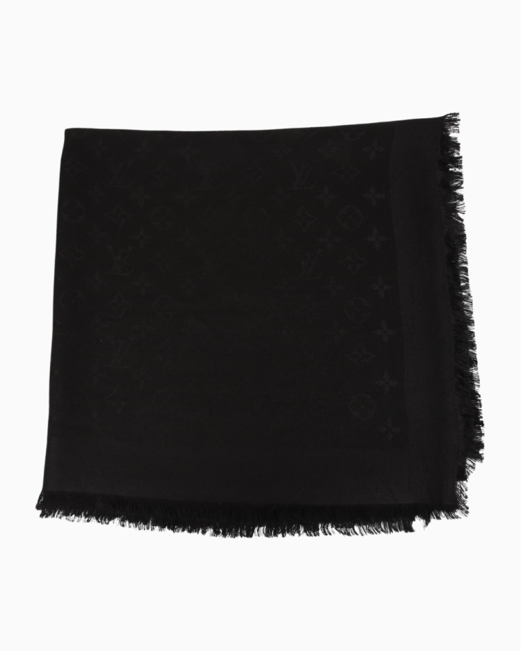 Xale Louis Vuitton Original Seda e Lã Monograma Preto Feminino