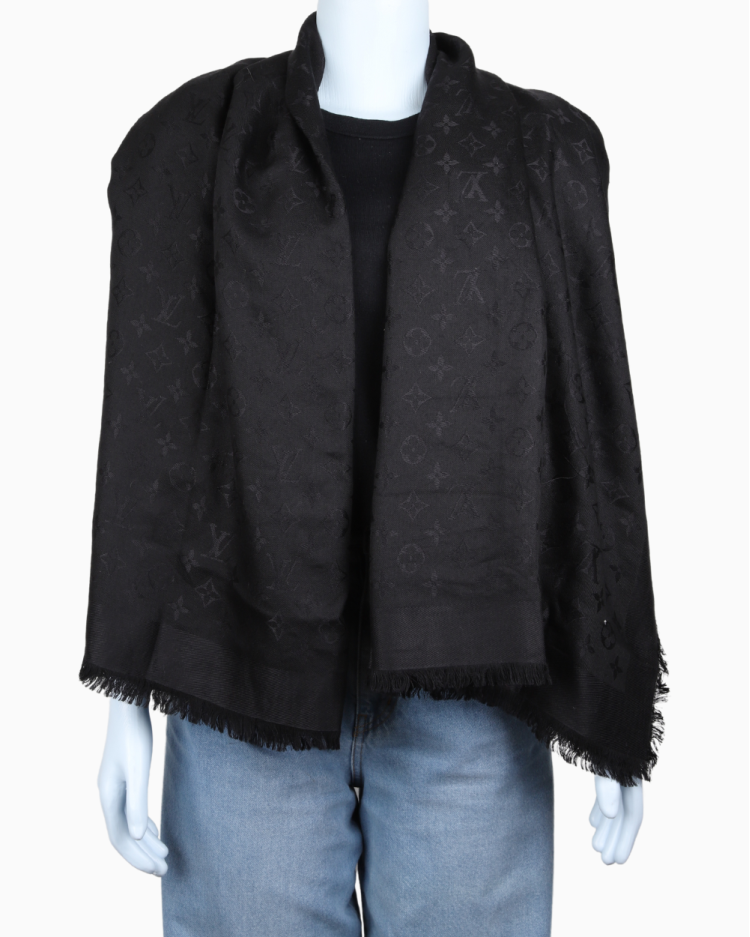 も*ら様 ルイヴィトン　LOUIS VUITTON LV Xale Louis Vuitton Original Seda e Lã Monograma Preto Feminino