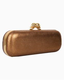 Clutch Alexander McQueen Skull Couro Dourada