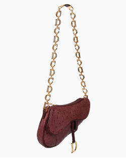 Bolsa Dior Vintage Mini Saddle Couro de Avestruz Roxa