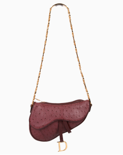 Bolsa Dior Vintage Mini Saddle Couro de Avestruz Roxa