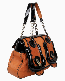 Bolsa Fendi Vintage B Bag Couro e Verniz Caramelo e Preta