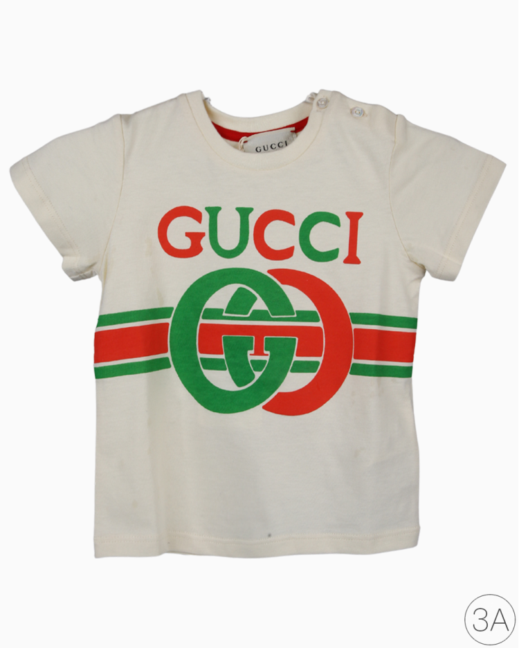 Camiseta Infantil Gucci Original Estampa Gráfica Bege