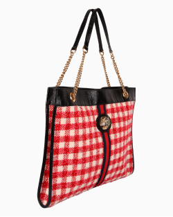 Bolsa Gucci Rajah Chain Tote Grande Tweed Xadrez