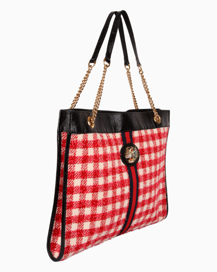 Bolsa Gucci Original Rajah Chain Tote Grande Tweed Xadrez Feminino
