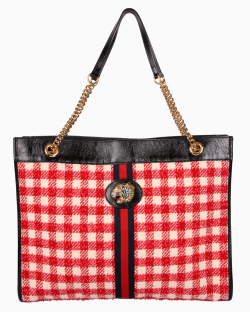 Bolsa Gucci Rajah Chain Tote Grande Tweed Xadrez