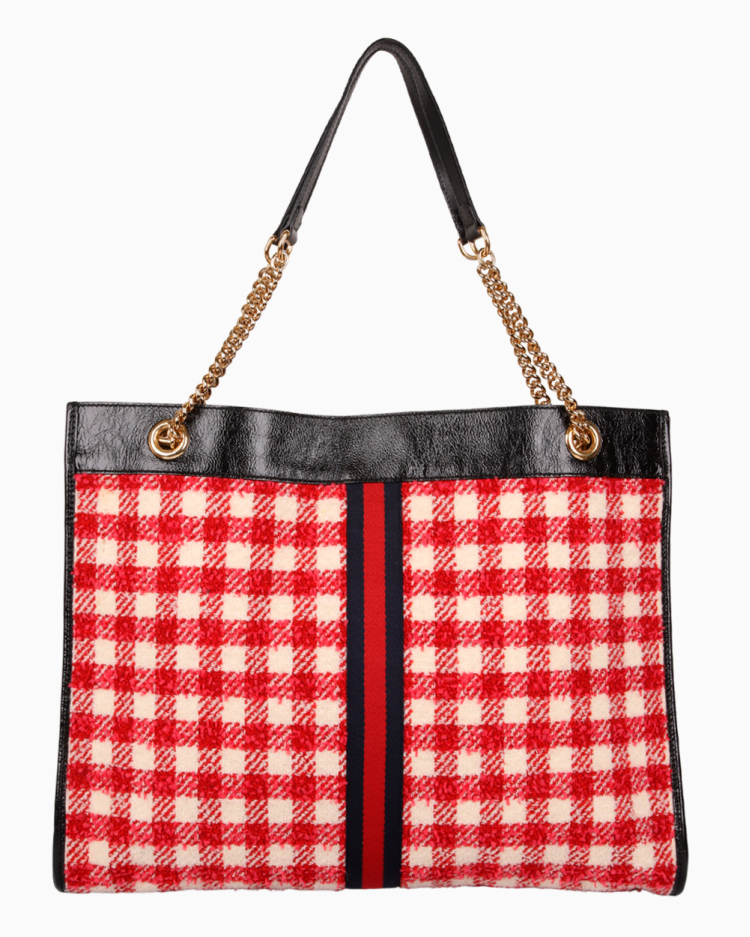 Bolsa Gucci Original Rajah Chain Tote Grande Tweed Xadrez Feminino