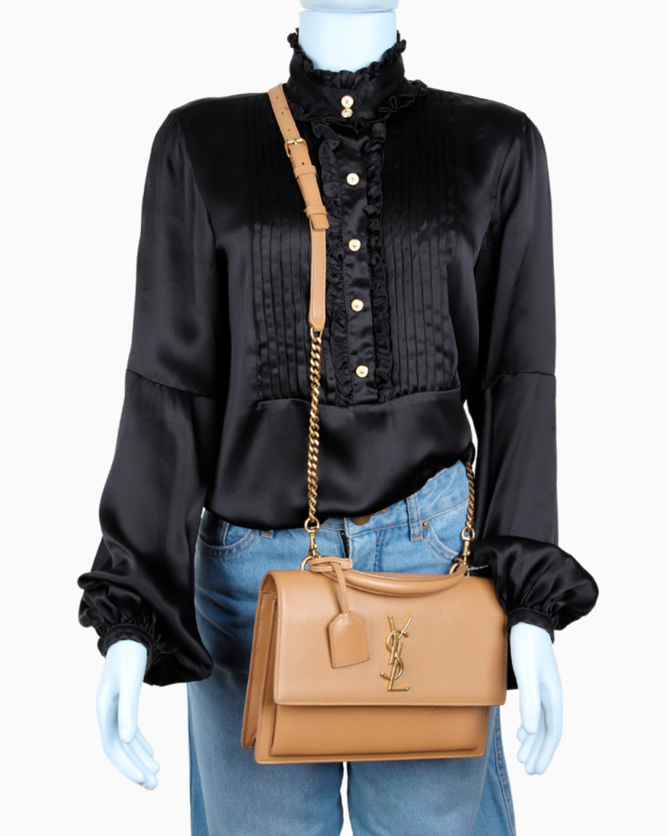 Bolsa Saint Laurent Original Sunset Medium Couro Bege Feminina