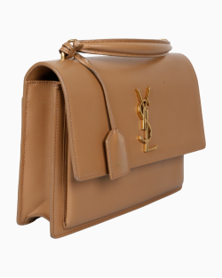 Bolsa Saint Laurent Sunset Medium Couro Bege