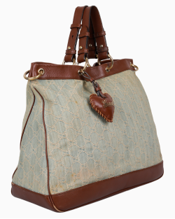 Bolsa Gucci GG Distressed Denim Valentine Tote Azul e Marrom