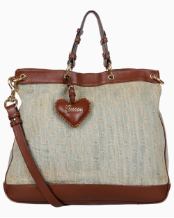 Bolsa Gucci GG Distressed Denim Valentine Tote Azul e Marrom