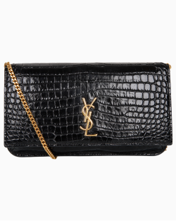 Bolsa Saint Laurent Cassandre Phone Holder Croco-Embossed Preta