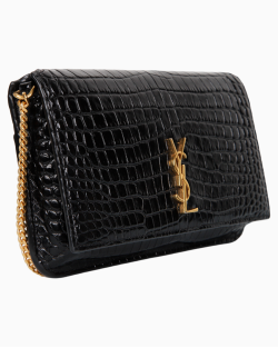 Bolsa Saint Laurent Cassandre Phone Holder Croco-Embossed Preta