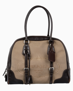 Bolsa Prada Jacquard Canapa Logo Marrom