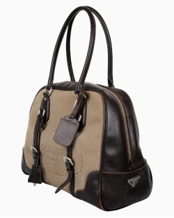 Bolsa Prada Jacquard Canapa Logo Marrom