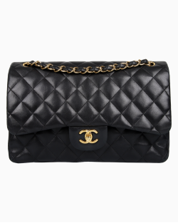 Bolsa Chanel Lambskin Classic Double Flap Large Preta