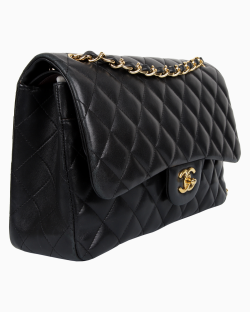 Bolsa Chanel Lambskin Classic Double Flap Large Preta