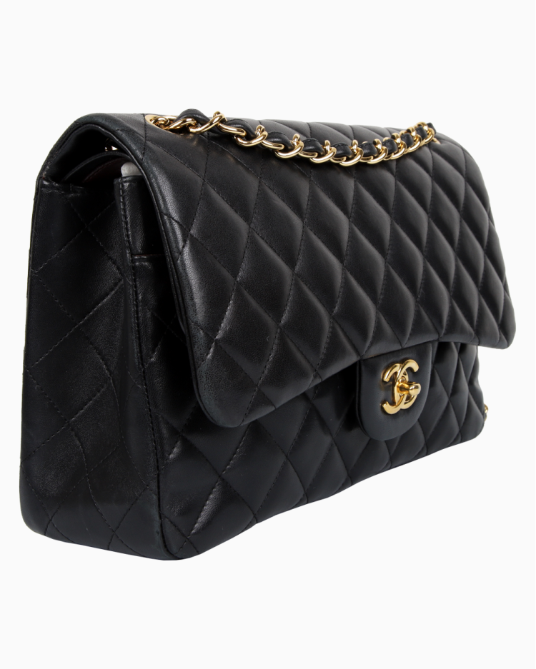 Bolsa Chanel Original Lambskin Classic Double Flap Large Preta