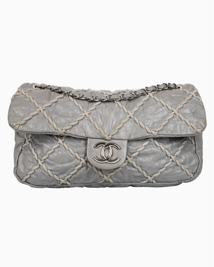 Bolsa Chanel Original Ultra Stitch Flap Calfskin Cinza Feminina