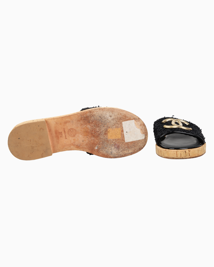 Mule Chanel Original Tweed CC Cortiça Preto Feminino