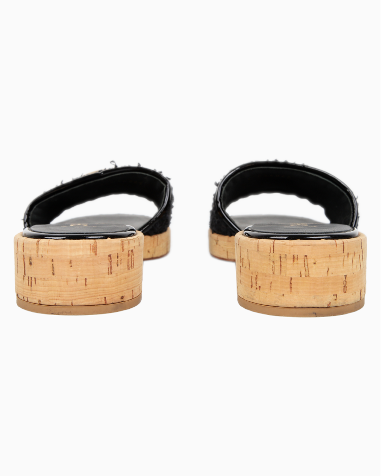 Mule Chanel Original Tweed CC Cortiça Preto Feminino