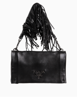 Bolsa Prada Soft Calf Fringe Flap Preta