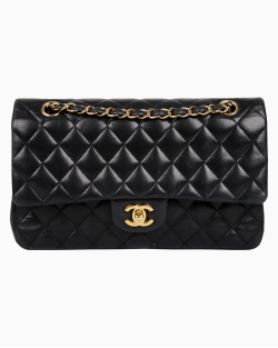 Bolsa Chanel Lambskin Classic Double Flap Média Preta