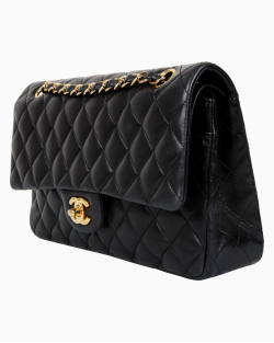 Bolsa Chanel Lambskin Classic Double Flap Média Preta