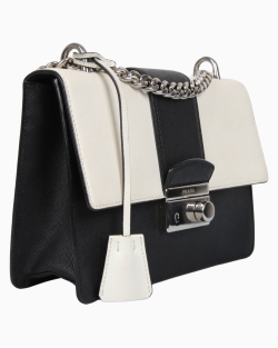Bolsa Prada Saffiano Lock Shoulder Preta e Branca