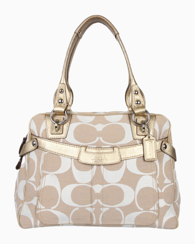 希少色　美品　Coach Penelope Satchel Handbag Bolsa Coach Original Signature Penelope Bege Feminina