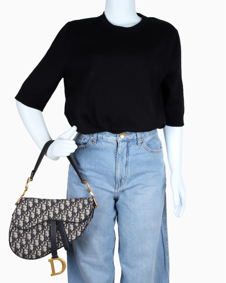 Bolsa Dior Original Saddle Oblique Azul Feminina
