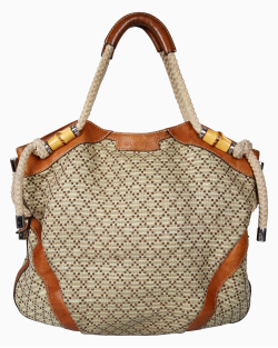 Bolsa Gucci Straw Diamante Maui Large Tote Marrom