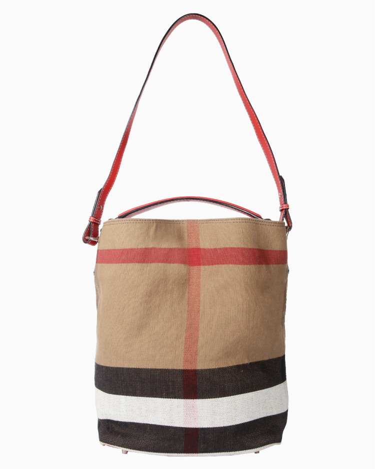 Bolsa Burberry Original Ashby Canvas House Check Vermelha Feminina