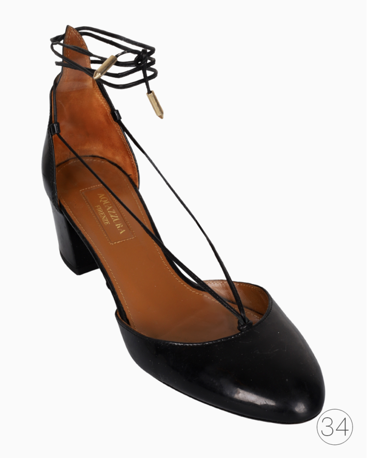 梓 Sandália Aquazzura Original Verniz Preto Feminina