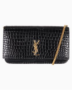 Bolsa Saint Laurent Cassandre Phone Holder Croco-Embossed Preta