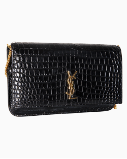 Bolsa Saint Laurent Cassandre Phone Holder Croco-Embossed Preta