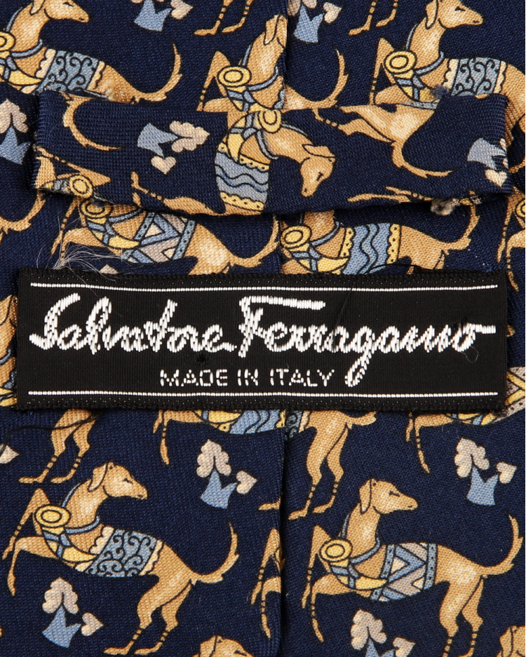 Gravata Salvatore Ferragamo Original Cavalos Azul Masculino