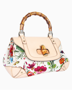 Bolsa Gucci Bamboo Floral Off-White