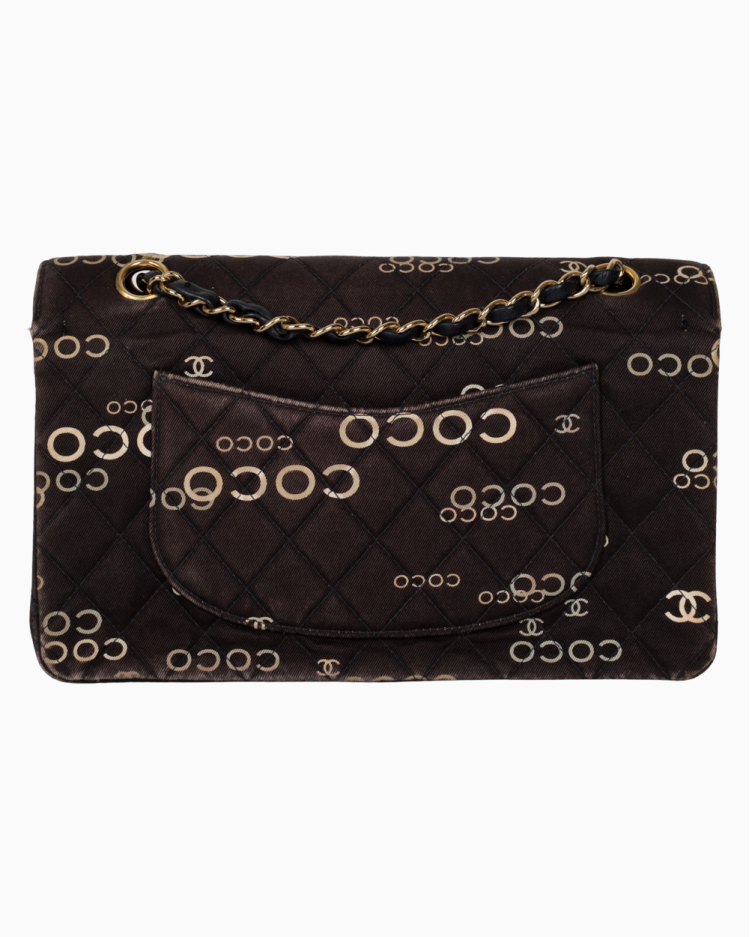 Bolsa Chanel Original Double Flap Canvas Coco Printed Preto Feminina