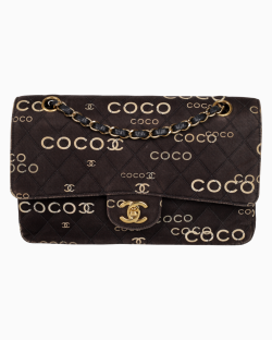 Bolsa Chanel Double Flap Canvas Coco Printed Preto